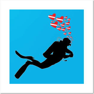 Love Scuba Diving - Blowing Heart Bubbles Posters and Art